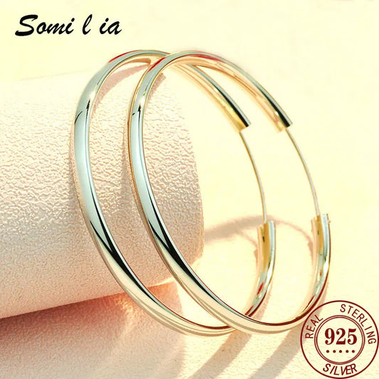 Somila Fashion S925 Earrings 3-7CM Diameter Big Hoop Earrings For Women  Platinum Plated Ear Rings C????? K?????-belleandkai.com