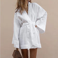 Women's Elegant Solid Robe Long Sleeve Front Belt Breathable Fabric For Casual And Formal Occasions Bathrobe Simple Style Kimono-belleandkai.com