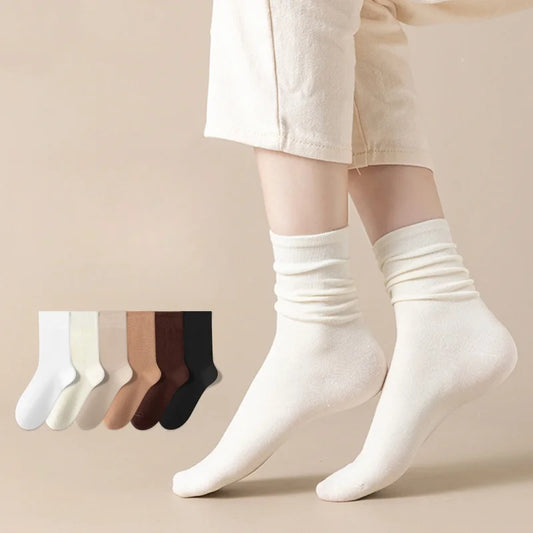 1/5 Pairs Cotton Socks Women Seamless Soft Crew Socks Medium Tube Long Loose Casual Solid Color Anti-Pilling Breathable-belleandkai.com