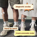 Magnetic Socks with Hands Women Men Fashion Black White Funny Cute Cartoon Eyes Couple Mid-tube Socks for Gifts-belleandkai.com