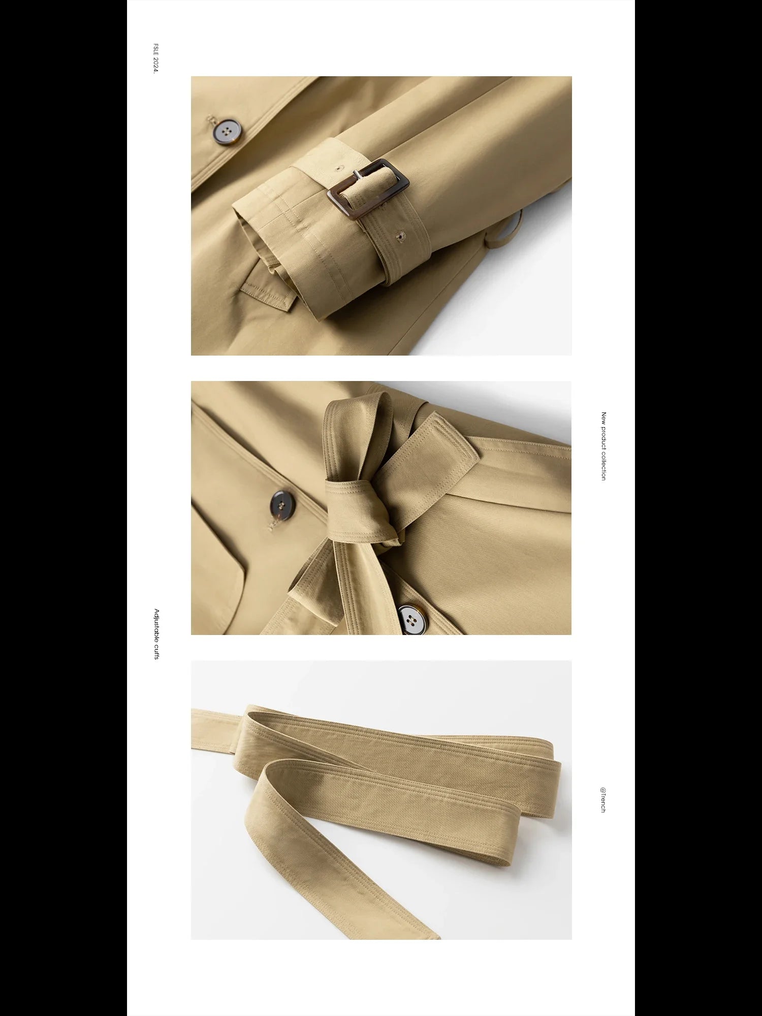 FSLE Women Trench Khaki Autumn Long Trench Coats Turn Down Collar Full Sleeve 100% Cotton Women Oversized Trench 24FS11325-belleandkai.com