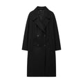TRAFZA Winter Coat For Women 2024 Solid Lapel Double Breasted Long Cardigan Top Female Pokcet Streetwear Woman New In OuterCoat-belleandkai.com