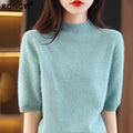 RONGYI Seamless Cashmere Sweater Knitted Women's Clothing 100% Pure Wool Short-Sleeved 2022 Spring Five-Quarter Sleeve  Pullover-belleandkai.com
