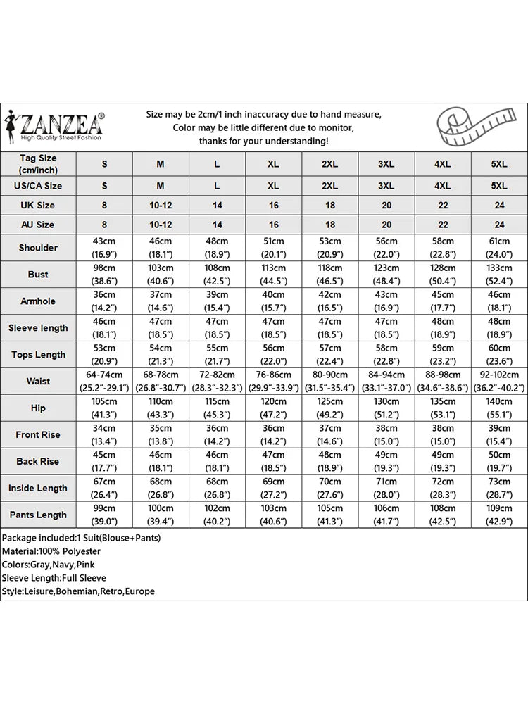 2025 ZANZEA Fashion Long Sleeve Blouse Pant Sets Spring Autumn Outfits 2PCS Women Work Matching Sets Casual Solid OL Tracksuits-belleandkai.com