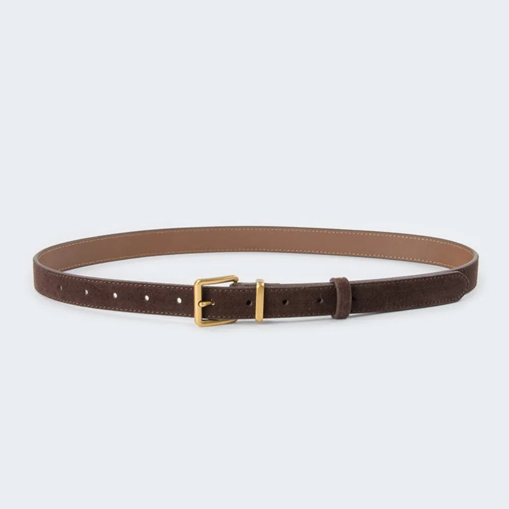 Women Luxury Design Suede Leather Belt Casual Trendy Frosted Cowhide Belt Versatile Pin Buckle Waistband Gifts-belleandkai.com