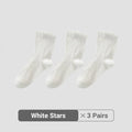 Women White Cream Lace Stackable Mid Calf Socks Bow Heart Star Design K-Style Spring Summer Thin Socks-belleandkai.com