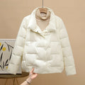 Autumn Winter Down Jacket For Women 2024 Solid Stand Collar Plaid Ultralight White Duck Down Coat Keep Warm Puffer Jacket Female-belleandkai.com