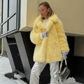 Luxury Faux Fur Women's Coat Turn down Collar Long Sleeve Button Pocket Soft Overcoat Thick Warm Winter Outerwear for Ladies-belleandkai.com