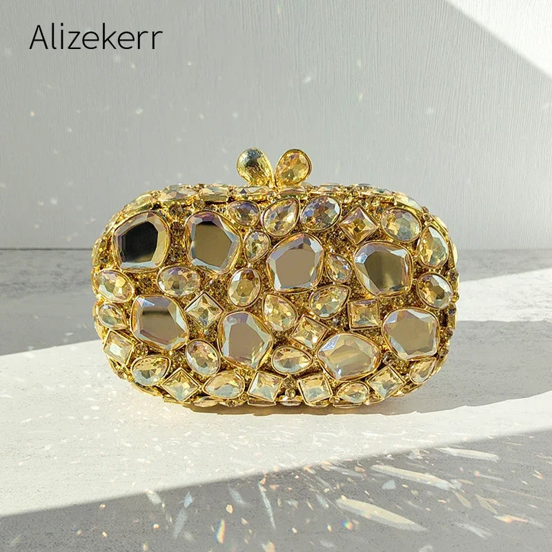 Alizekerr Glass Crystal Evening Bags Women 2025 Luxury Designer Gorgeous Sparkling Rhinestone Clutch Purses Bridal Wedding Party-belleandkai.com