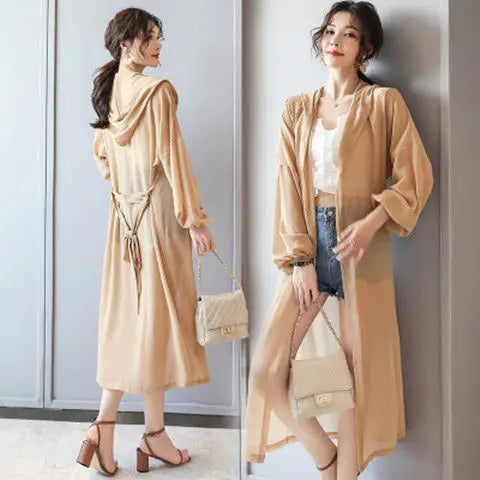Over-knee Sun Protection Clothes for Women Mid-length Chiffon Shirt New Summer Breathable Thin Style Loose Protection Clothes-belleandkai.com