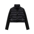 RARF Women's stand-up collar pressure glue zipper Black splicing space cotton jacket jacket for women-belleandkai.com