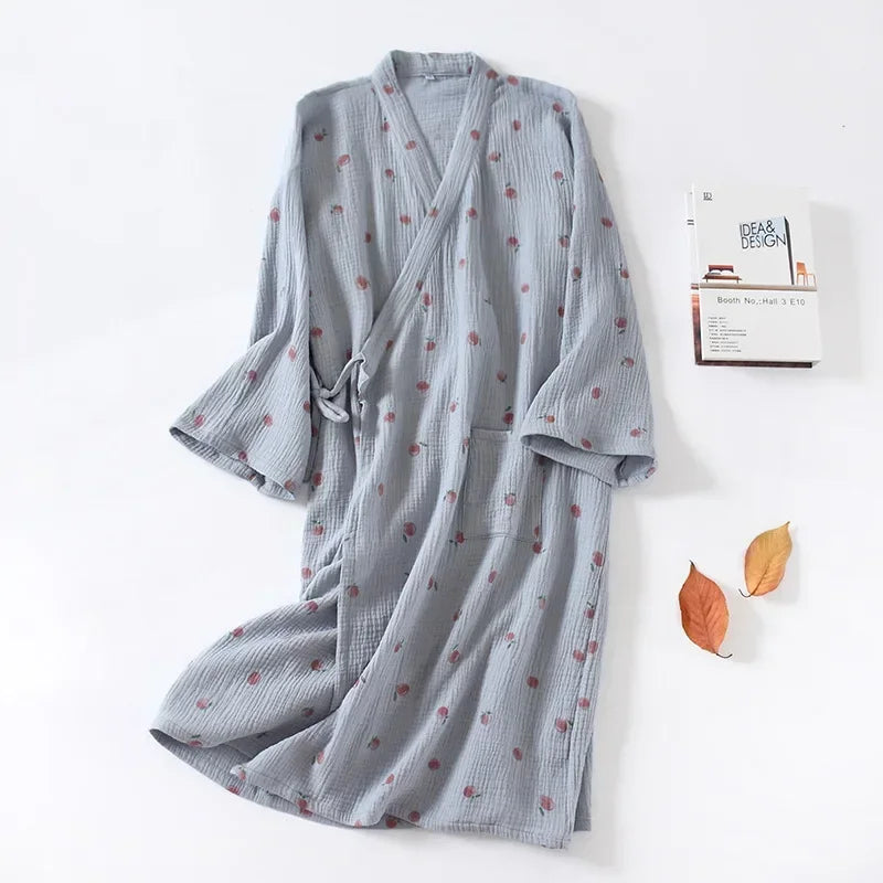 Japanese kimono dressing gown spring and autumn ladies cotton crepe cloth thin summer bathrobe home service sleepwear bath robe-belleandkai.com