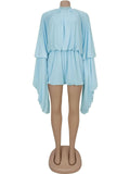 Beyprern New Chic Pink Ruffles Tierred Mesh Romper Cute Girls Batwing Sleeve Ruched Short Jumpsuit Loose Overalls Night Clubwear-belleandkai.com