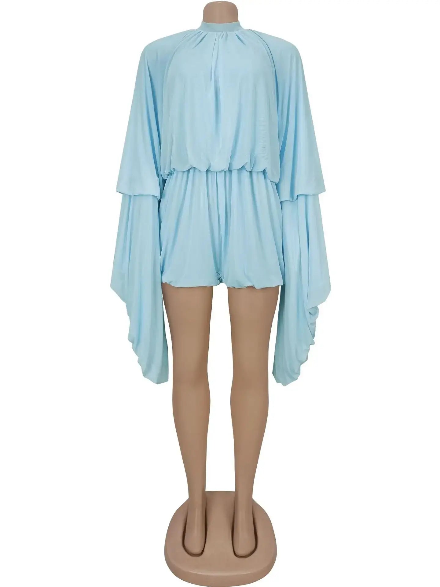 Beyprern New Chic Pink Ruffles Tierred Mesh Romper Cute Girls Batwing Sleeve Ruched Short Jumpsuit Loose Overalls Night Clubwear-belleandkai.com