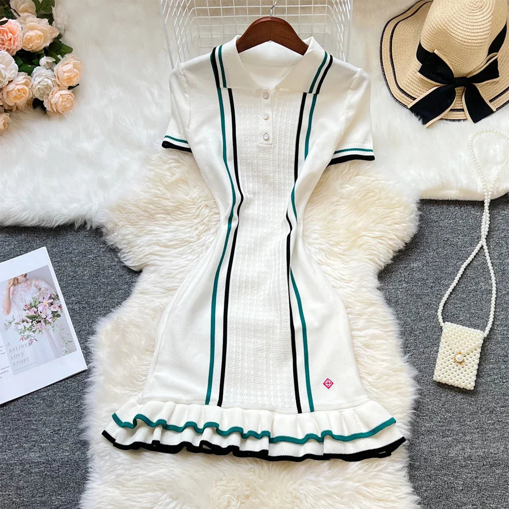 YuooMuoo Brand Fashion Women Knitted Mini Dress Ins Hot Sexy Package Hips Ruffled Party Dress Streetwear Lady Outfits Vestidos-belleandkai.com