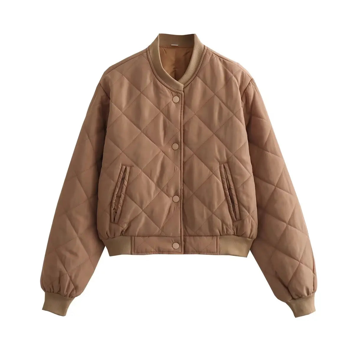 TRAF 2025 Women's Fashion Bomber Jacket Autumn Winter Short Parka Coat Vintage Long Sleeve Streetwear Casual New In Jackets-belleandkai.com