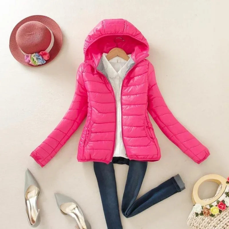 Quilted Padded Yellow Hoodie Short Feather Jackets for Women Lightweight Puffer Thick Padding Cropped Woman Coat Black Cold Hot-belleandkai.com