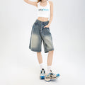 2025 Korean Street Casual Y2K Loose Wide-leg Denim Shorts Five-point Baggy Jeans Women's All-match Straight Summer Hot Shorts-belleandkai.com