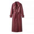EDSA Women Luxury Faux Leather Jacket Coat with Belt for Autumn Winter Loose Long Windbreaker Trench Vintage Outerwear-belleandkai.com