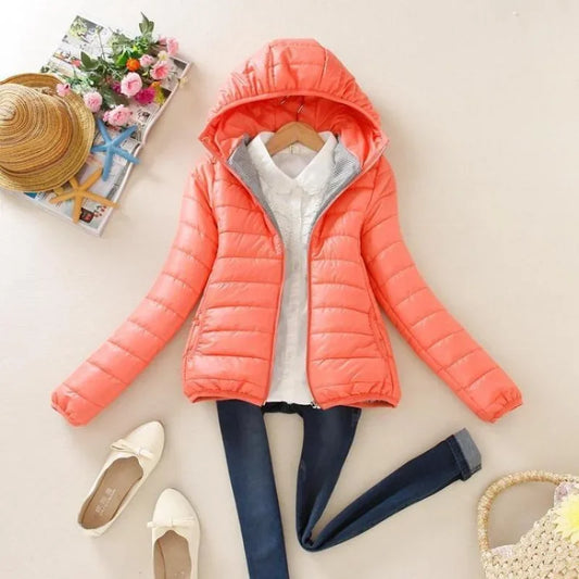Quilted Padded Yellow Hoodie Short Feather Jackets for Women Lightweight Puffer Thick Padding Cropped Woman Coat Black Cold Hot-belleandkai.com