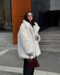 Luxury Faux Fur Women's Coat Turn down Collar Long Sleeve Button Pocket Soft Overcoat Thick Warm Winter Outerwear for Ladies-belleandkai.com