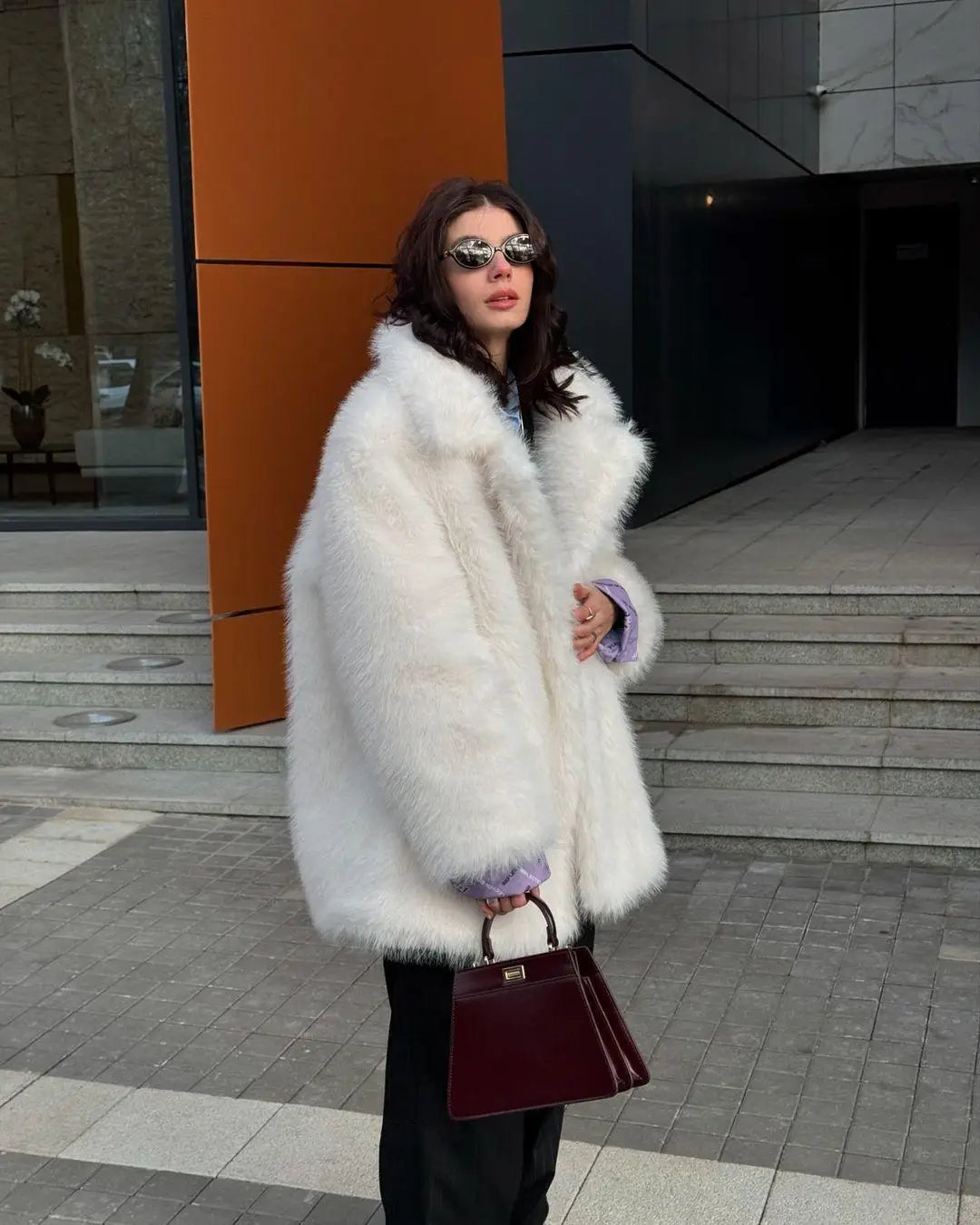 Luxury Faux Fur Women's Coat Turn down Collar Long Sleeve Button Pocket Soft Overcoat Thick Warm Winter Outerwear for Ladies-belleandkai.com