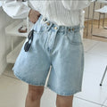 New 2024 Summer Denim Shorts For Women High Waist Sky Blue Color Wide Leg Loose Buttons Streetwear Loose Jean Shorts Women-belleandkai.com