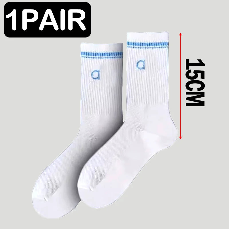 5 Pairs A* Premium Cotton Breathable Comfy Mid-Tube Unisex Socks for Sports Yoga Fitness All Season Pure White Couple Matching-belleandkai.com