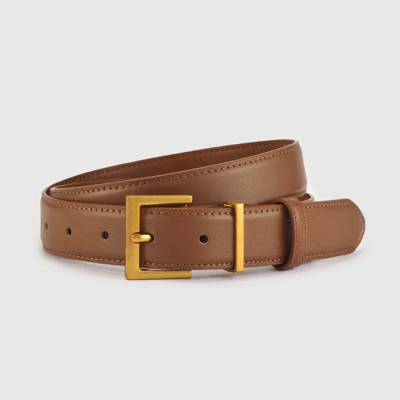 New Luxury Double Genuine Leather Belt for Women Jeans Casual Dress Square Alloy Buckle Ladies Trendy Belts Fashion Waistband-belleandkai.com