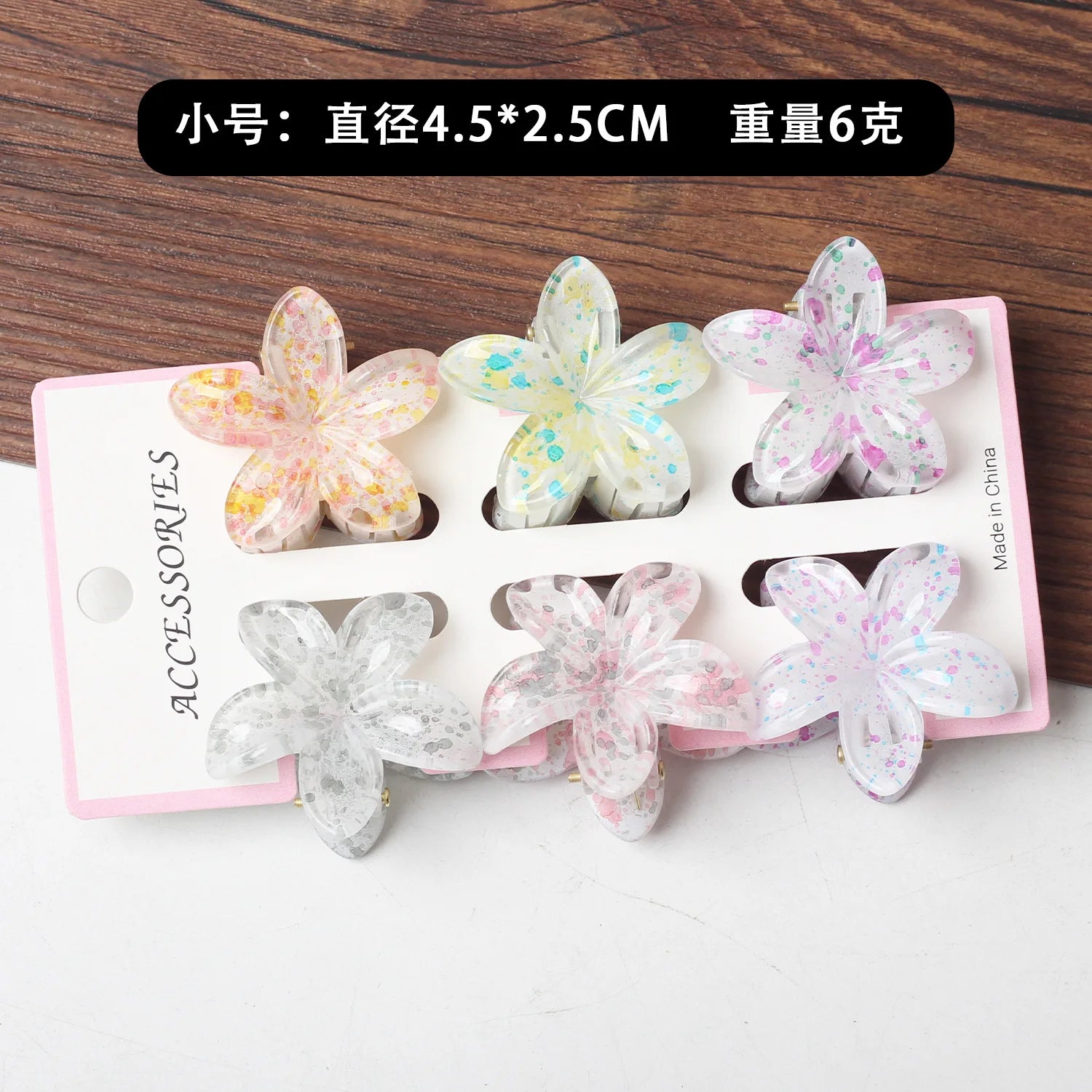 6Pcs Fashion Colorful Transparent Flower Small Hair Claw Clips clamp Hairpin Barrette for Thick Thin Hair Accessories for Women-belleandkai.com