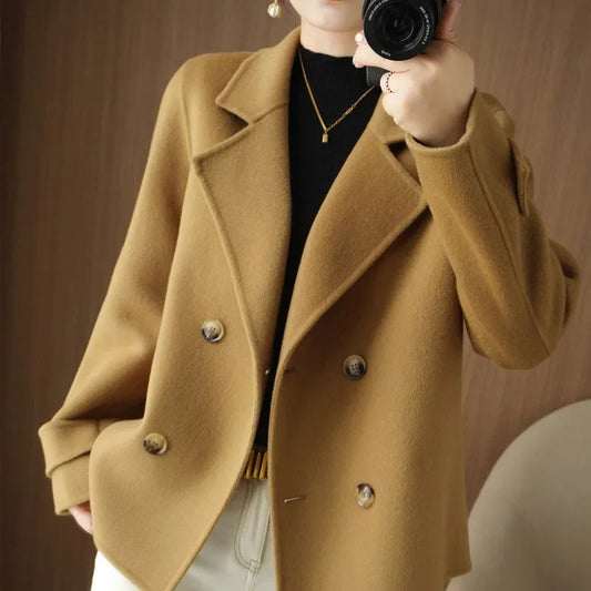 Women's Woolen Coat Short Autumn Winter Loose Fit Suit Collar Outerwear Trendy Fashion Casual Wear Full Sleeve Origin China-belleandkai.com