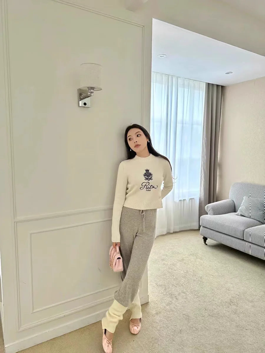 Advanced Round Neck Pullover Sweater Women's Autumn And Winter New Lazy Style Soft And Sticky Waist Knit Sweate-belleandkai.com