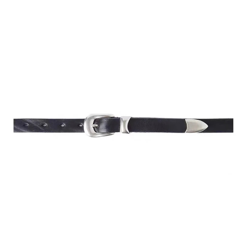 Momoluna Women Buckled Leather Belt Black 2 Cm Belt-belleandkai.com