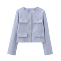 UNIZERA Winter New Product Women's Fashion and Casual Versatile Round Neck Flip Decoration Short Suit Coat-belleandkai.com