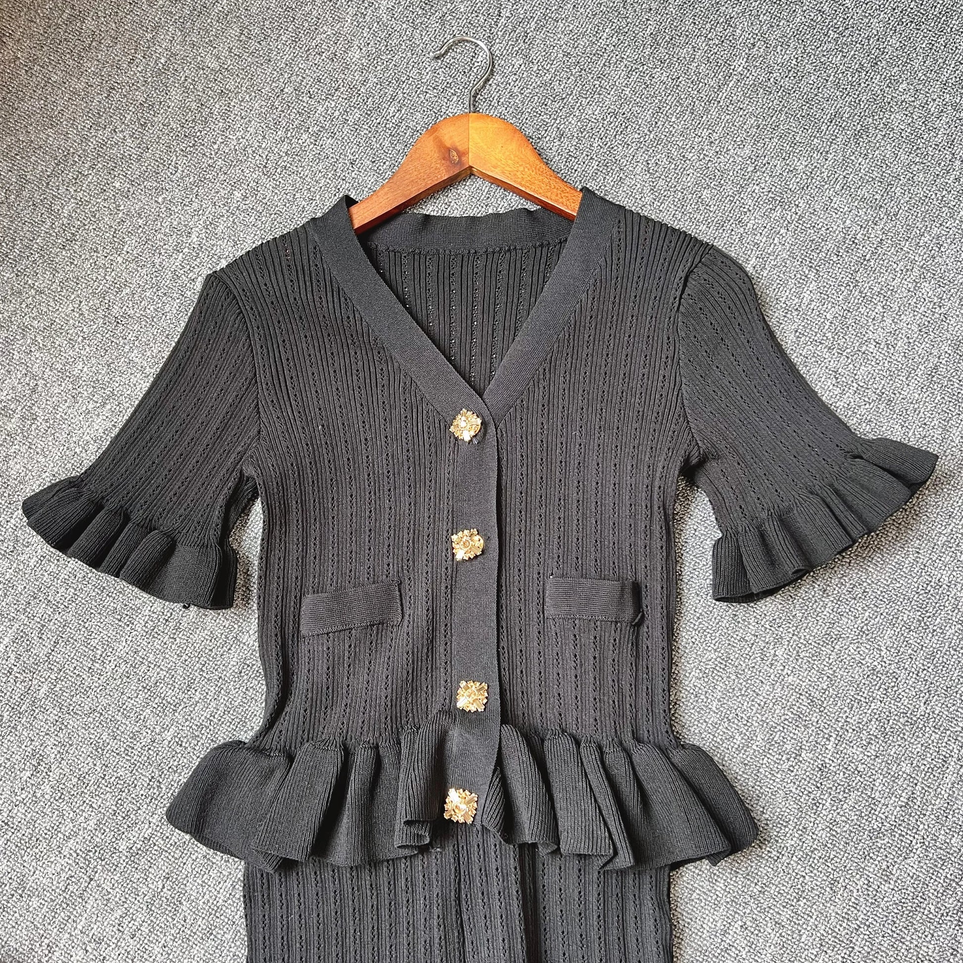 YuooMuoo Brand Fashion One-piece Knitted Maxi Dress Women Elegant V-neck Ruffled Slim Waist Bodycon Sweater Dress Party Vestido-belleandkai.com