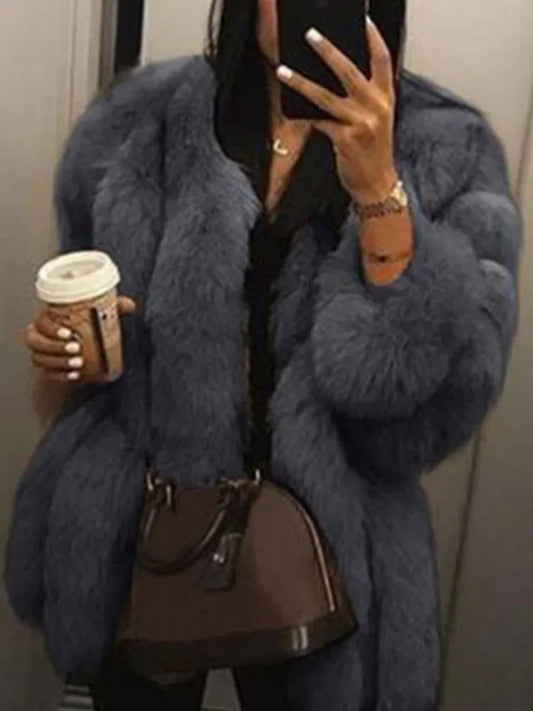 2024 Autumn Winter Female Korean Fashion Long Faux Fur Jacket Women Coats Loose Casual Warm Long Sleeve Outerwears Overcoat-belleandkai.com