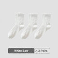 Women White Cream Lace Stackable Mid Calf Socks Bow Heart Star Design K-Style Spring Summer Thin Socks-belleandkai.com