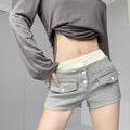 Patchwork Gradient Color Knitting Thin Cargo Women Summer Simplicity Office Lady Wide Leg Fashion Appear Thin Casual Shorts-belleandkai.com