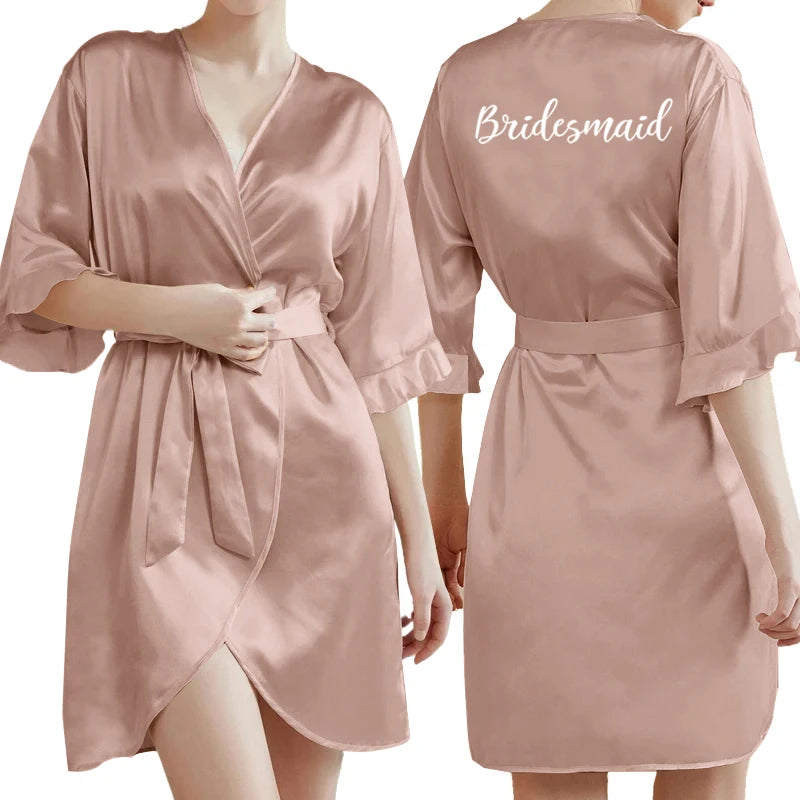 Rose Gold Women Bathrobe White Letter Bride Bridesmaid Mother Maid of Honor Get Ready Bridal Party Robes Gifts Dressing Gown-belleandkai.com