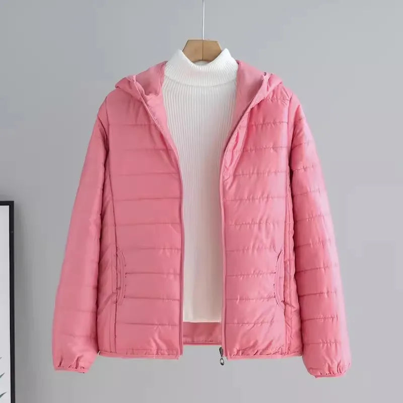 2024 New Winter Women Candy Color Down Cotton Jackets Light Weight Windproof Hooded Warm Outwear Coat Puffer Quilted Parkas-belleandkai.com
