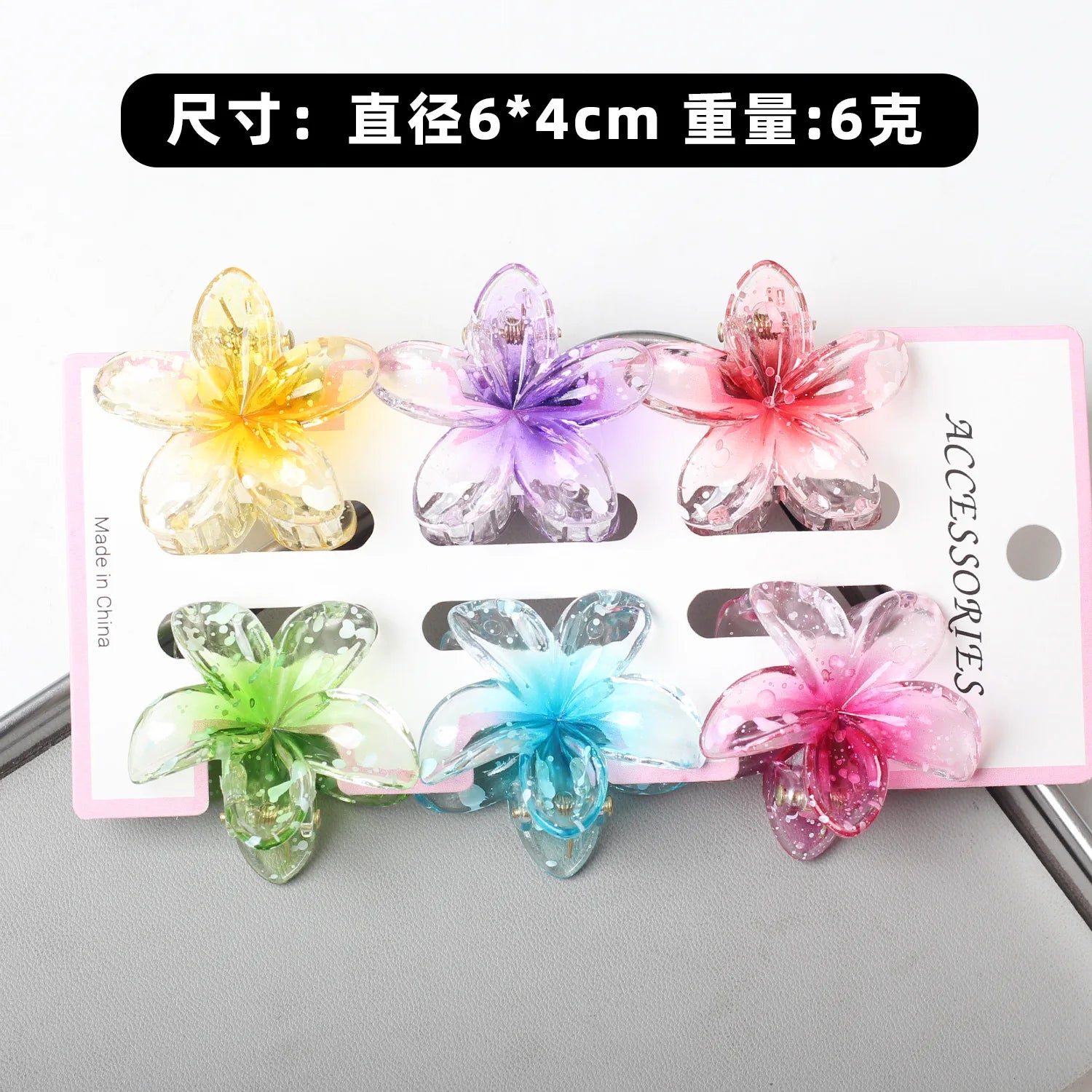 6Pcs Fashion Colorful Transparent Flower Small Hair Claw Clips clamp Hairpin Barrette for Thick Thin Hair Accessories for Women-belleandkai.com