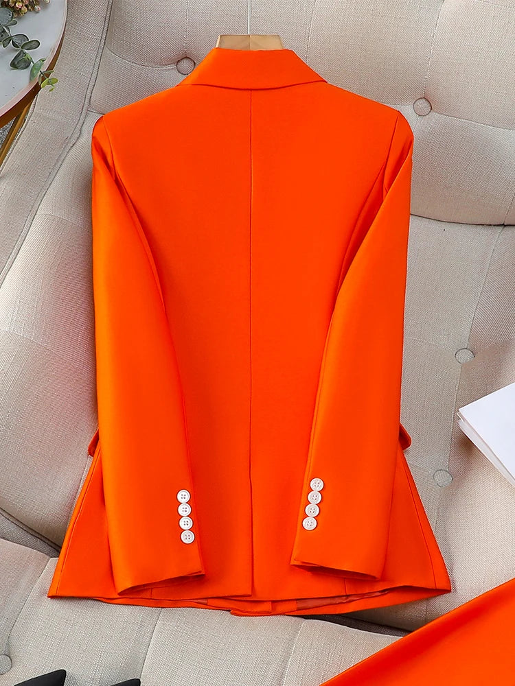 Fashion Ladies Blazer Women Orange Navy Pink Solid Long Sleeve Female Business Work Wear Slim Formal Jacket For Autumn Winter-belleandkai.com
