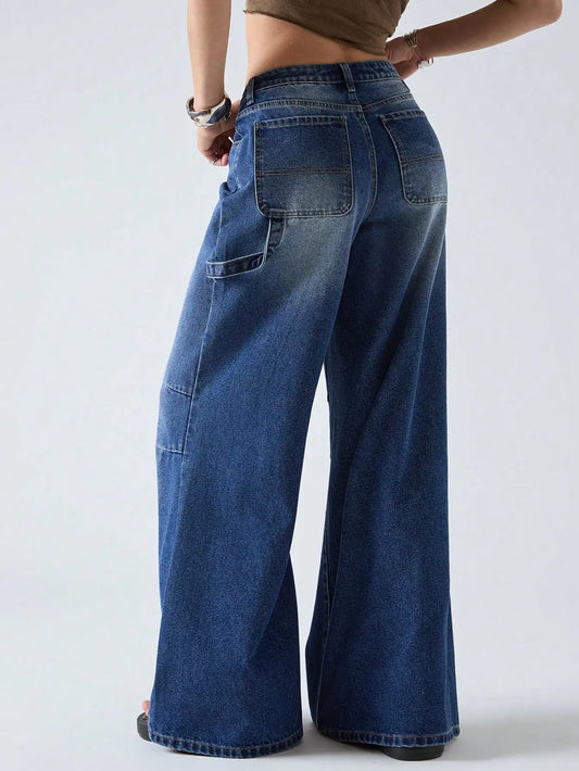 American retro wide leg jeans for women  spring new style  versatile and easy to wear-belleandkai.com
