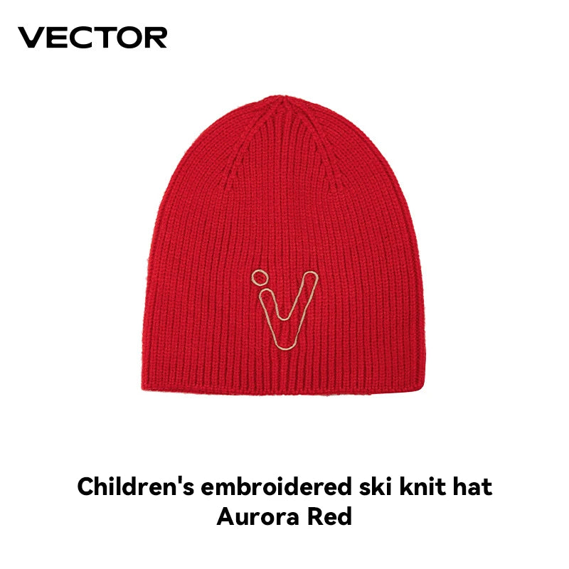 VECTOR Children's Embroidered Ski Knitted Hat Solid Color for Warmth, Warmth, Comfort, and Skin Friendly Trend Versatile-belleandkai.com