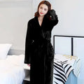Thickened Flannel Robe Bathrobe Homewear Cardigan Sweater Women Autumn Winter White Lapel Coral Velvet Medium Length Bathwear-belleandkai.com
