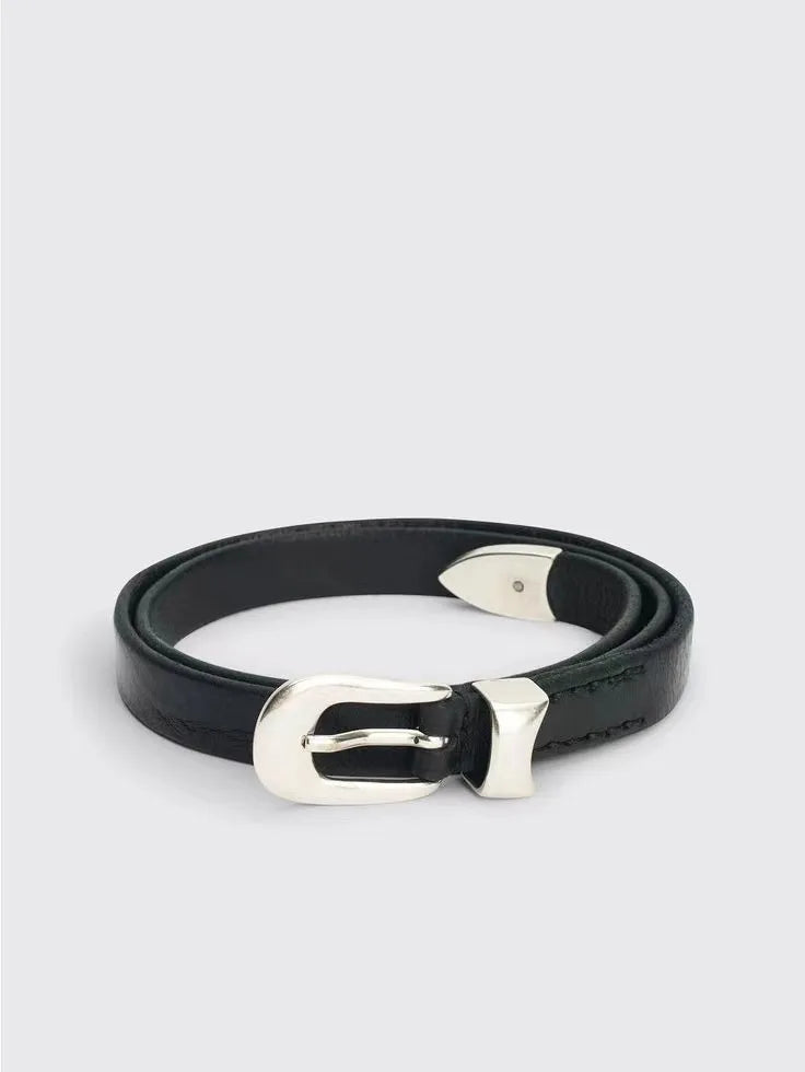 Momoluna Women Buckled Leather Belt Black 2 Cm Belt-belleandkai.com