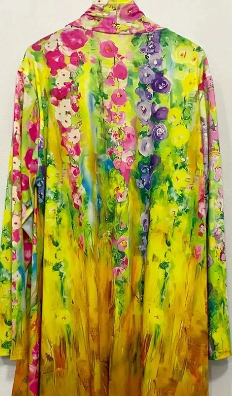 Plus Size 1XL-5XL Spring Summer Women's Fashion Cardigan Jacket Women Casual Flower Print Long Sleeve Open Loose Outwear Coat-belleandkai.com