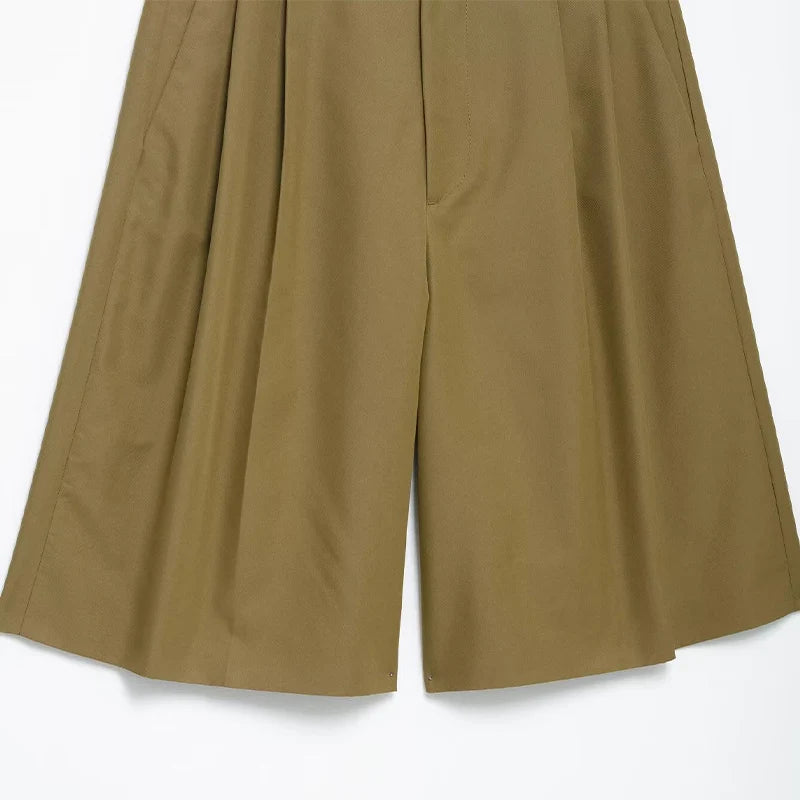 Willshela Women Fashion With Pockets Green Pleated Front Zipper Mini Shorts Vintage High Waist Female Chic Lady Shorts-belleandkai.com