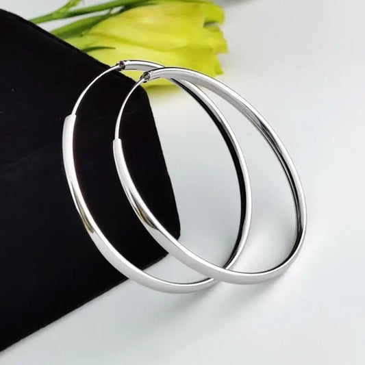 Somila Fashion S925 Earrings 3-7CM Diameter Big Hoop Earrings For Women  Platinum Plated Ear Rings C????? K?????-belleandkai.com