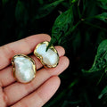 Y·YING Cultured White Keshi Baroque Pearl Stud Earrings Gold Plated Stud-belleandkai.com